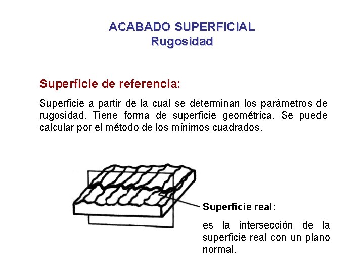 ACABADO SUPERFICIAL Rugosidad Superficie de referencia: Superficie a partir de la cual se determinan