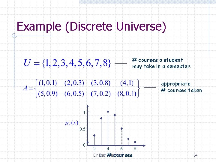 Example (Discrete Universe) # courses a student may take in a semester. appropriate #