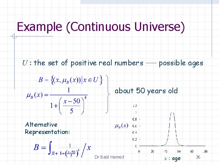 Example (Continuous Universe) U : the set of positive real numbers possible ages about