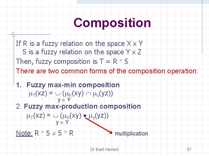 Composition If R is a fuzzy relation on the space X x Y S