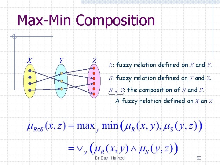 Max-Min Composition X Y Z R: fuzzy relation defined on X and Y. S: