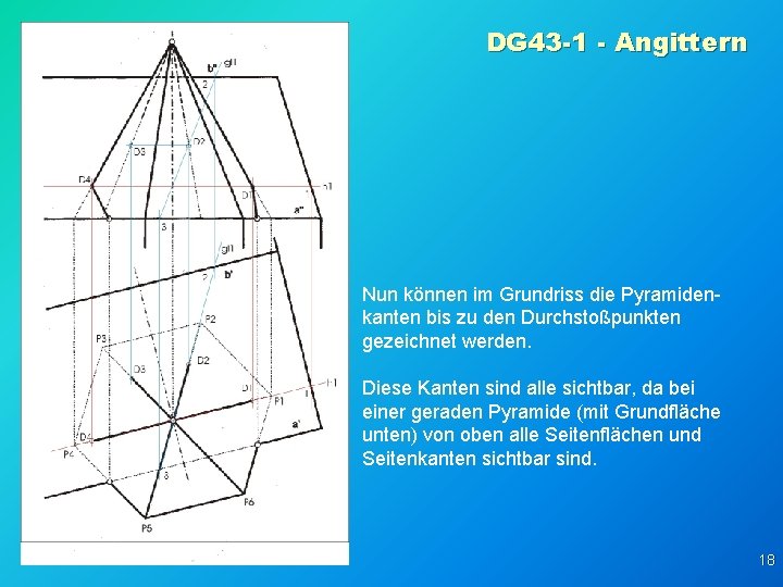 DG 43 -1 - Angittern Nun können im Grundriss die Pyramidenkanten bis zu den