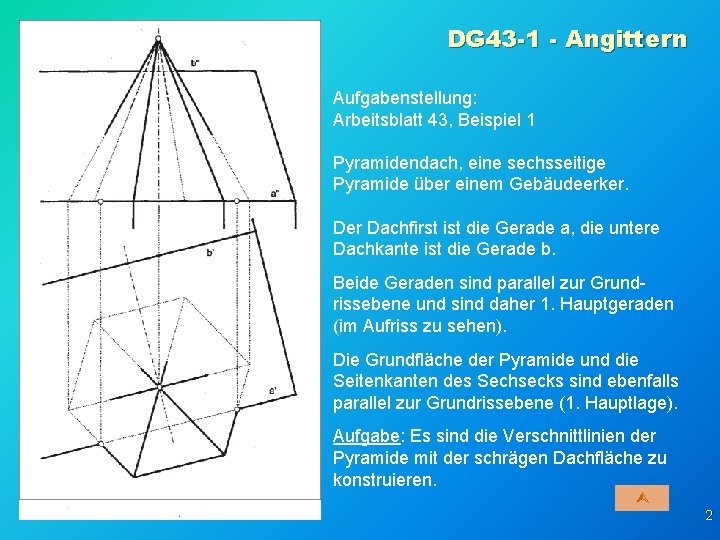 DG 43 -1 - Angittern Aufgabenstellung: Arbeitsblatt 43, Beispiel 1 Pyramidendach, eine sechsseitige Pyramide