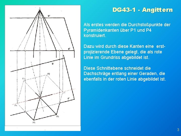 DG 43 -1 - Angittern Als erstes werden die Durchstoßpunkte der Pyramidenkanten über P