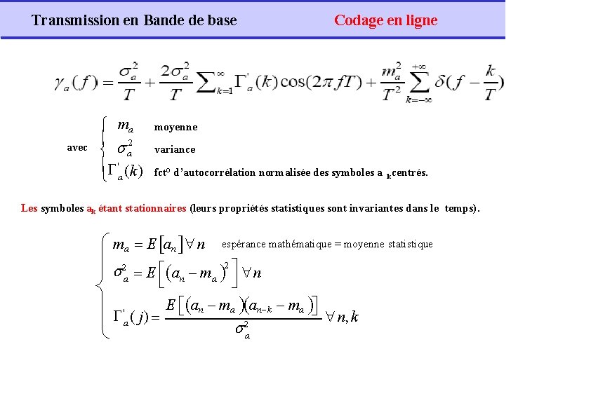Transmission en Bande de base avec ma 2 a ' (k ) a Codage