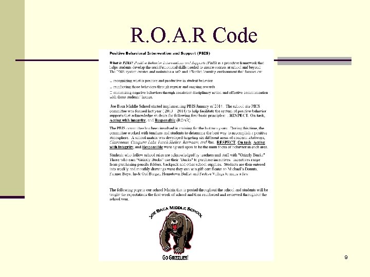 R. O. A. R Code 9 