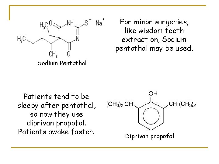 For minor surgeries, like wisdom teeth extraction, Sodium pentothal may be used. Sodium Pentothal