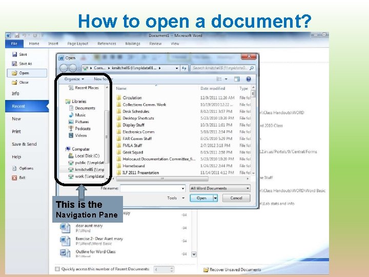 How to open a document? This is the Navigation Pane 