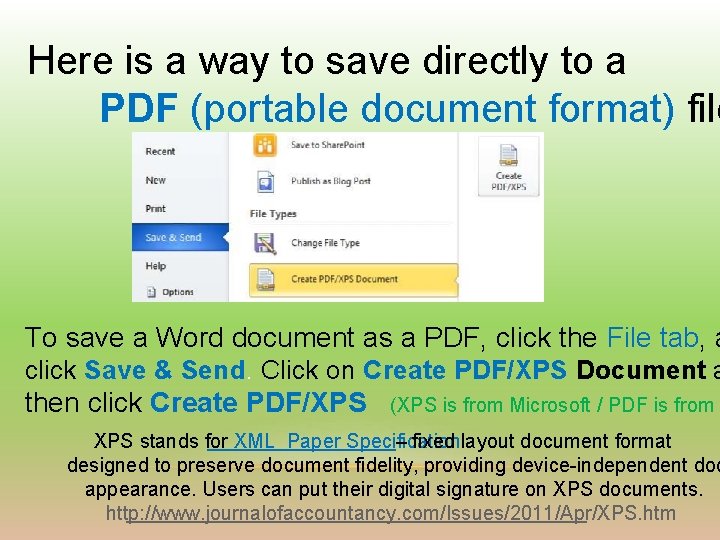 Here is a way to save directly to a PDF (portable document format) file