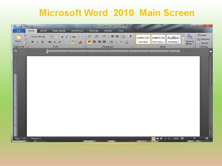 Microsoft Word 2010 Main Screen 