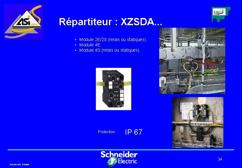 Répartiteur : XZSDA. . . • Module 2 E/2 S (relais ou statiques). •