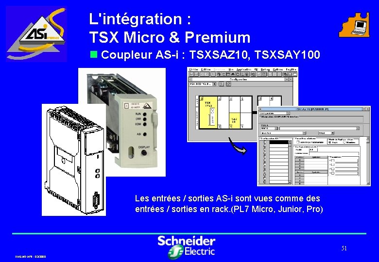 L'intégration : TSX Micro & Premium n Coupleur AS-i : TSXSAZ 10, TSXSAY 100