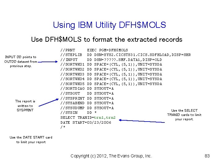 Using IBM Utility DFH$MOLS Use DFH$MOLS to format the extracted records INPUT DD points