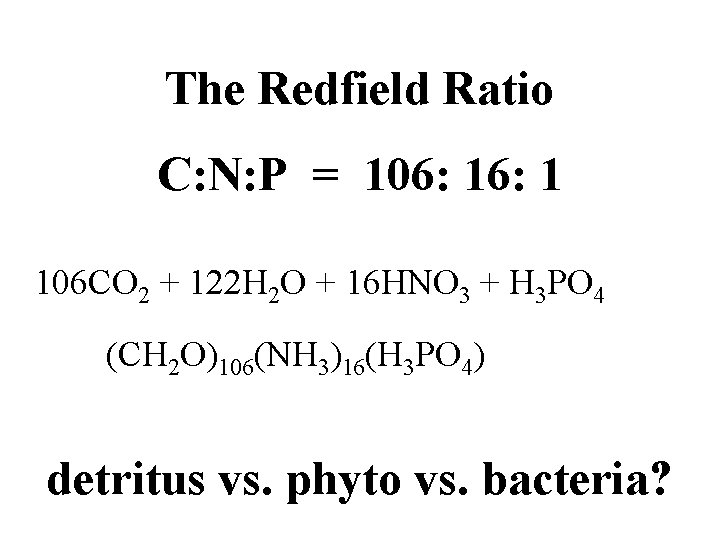 The Redfield Ratio C: N: P = 106: 1 106 CO 2 + 122