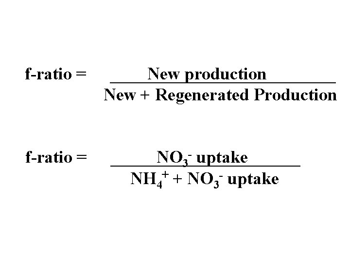 f-ratio = New production New + Regenerated Production NO 3 - uptake NH 4+