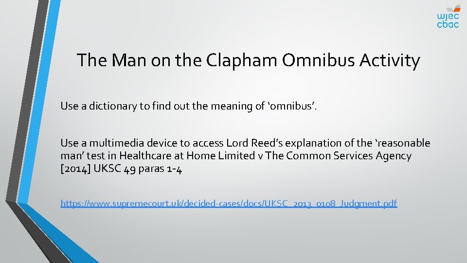 The Man on the Clapham Omnibus Activity Use a dictionary to find out the