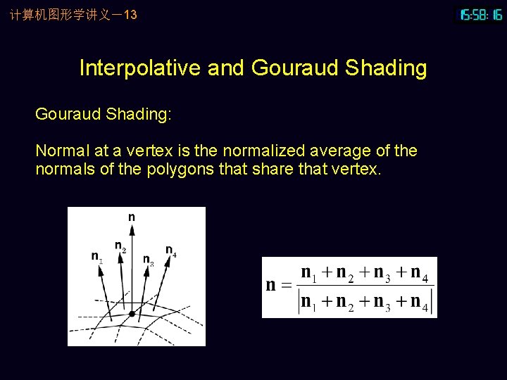 计算机图形学讲义－13 Interpolative and Gouraud Shading: Normal at a vertex is the normalized average of