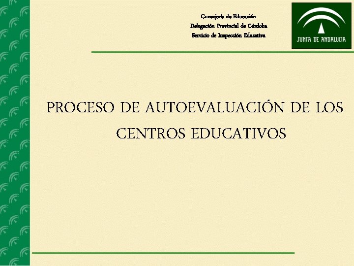 Consejería de Educación Delegación Provincial de Córdoba Servicio de Inspección Educativa PROCESO DE AUTOEVALUACIÓN