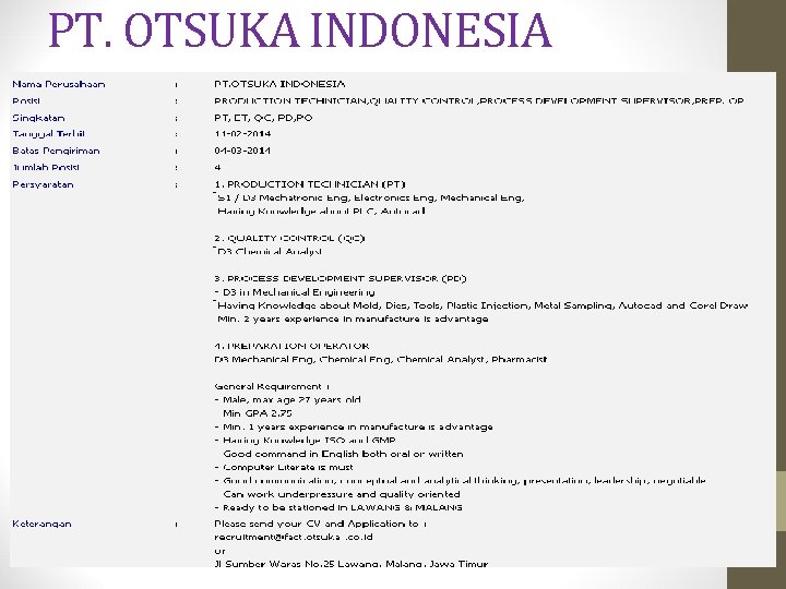 PT. OTSUKA INDONESIA 