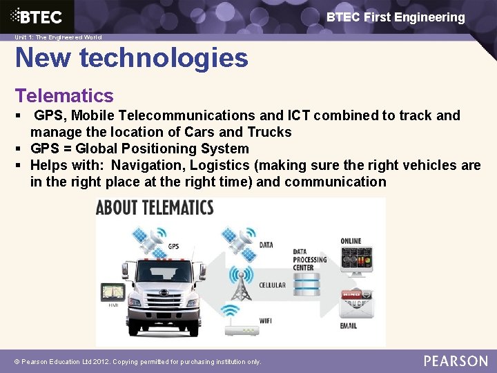 BTEC First Engineering 1: The Engineered World Unit 1: The Engineered World New technologies