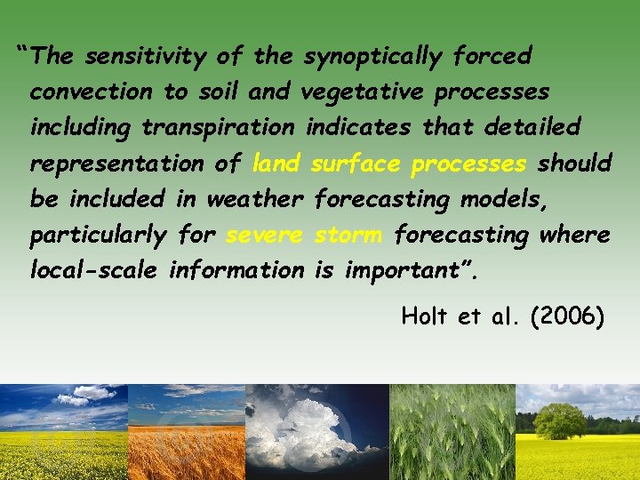 “The sensitivity of the synoptically forced convection to soil and vegetative processes including transpiration