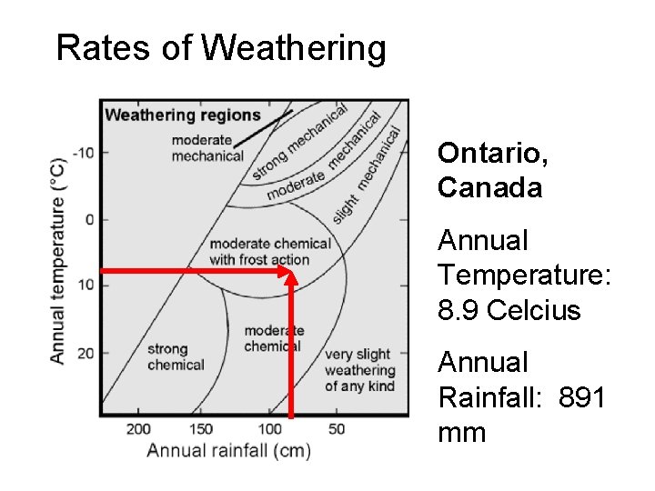 Rates of Weathering Ontario, Canada Annual Temperature: 8. 9 Celcius Annual Rainfall: 891 mm