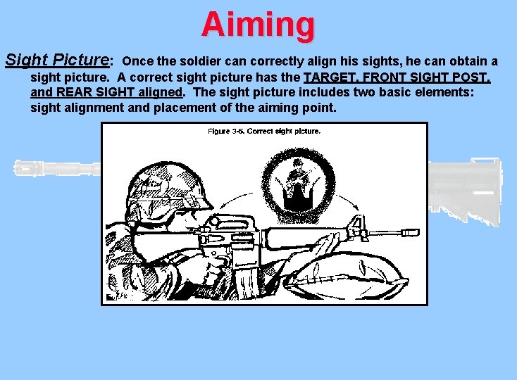 Aiming Sight Picture: Once the soldier can correctly align his sights, he can obtain