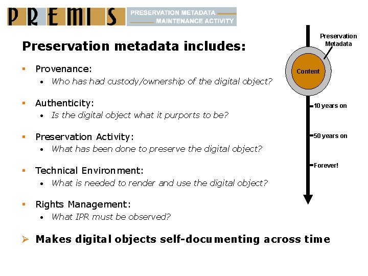 Preservation Metadata Preservation metadata includes: § Provenance: • § § § 50 years on
