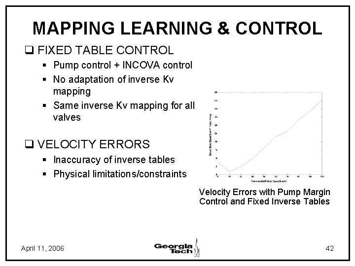 MAPPING LEARNING & CONTROL q FIXED TABLE CONTROL § Pump control + INCOVA control