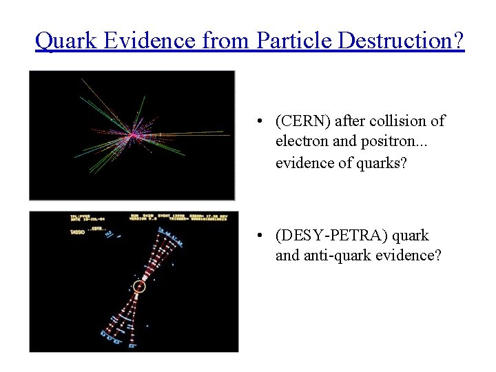 Quark Evidence from Particle Destruction? • (CERN) after collision of electron and positron. .