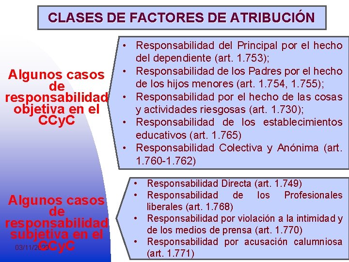 CLASES DE FACTORES DE ATRIBUCIÓN Algunos casos de responsabilidad objetiva en el CCy. C