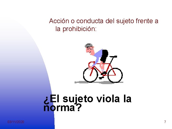 Acción o conducta del sujeto frente a la prohibición: ¿El sujeto viola la norma?