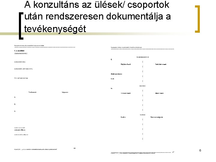 A konzultáns az ülések/ csoportok után rendszeresen dokumentálja a tevékenységét 6 