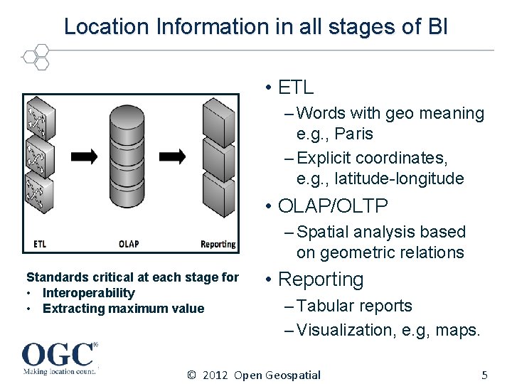 Location Information in all stages of BI • ETL – Words with geo meaning