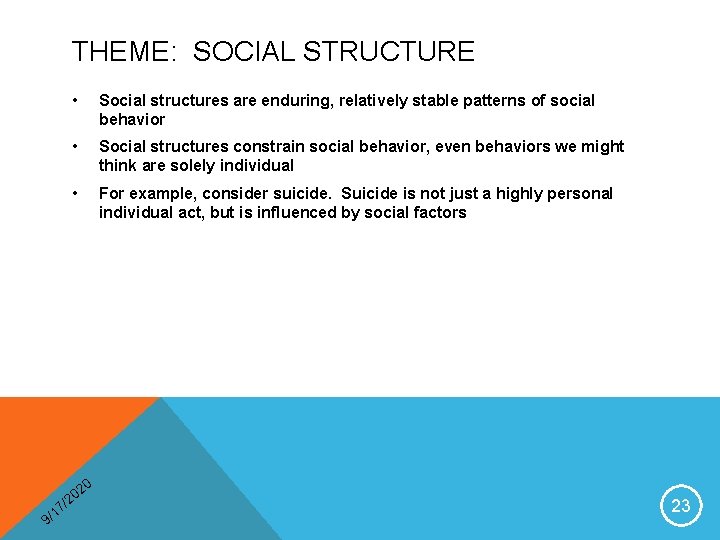 THEME: SOCIAL STRUCTURE • Social structures are enduring, relatively stable patterns of social behavior