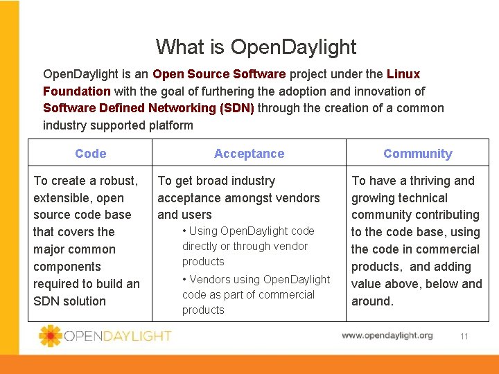 What is Open. Daylight is an Open Source Software project under the Linux Foundation