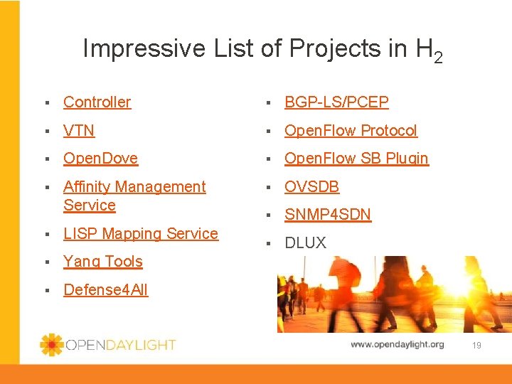 Impressive List of Projects in H 2 § Controller § BGP-LS/PCEP § VTN §