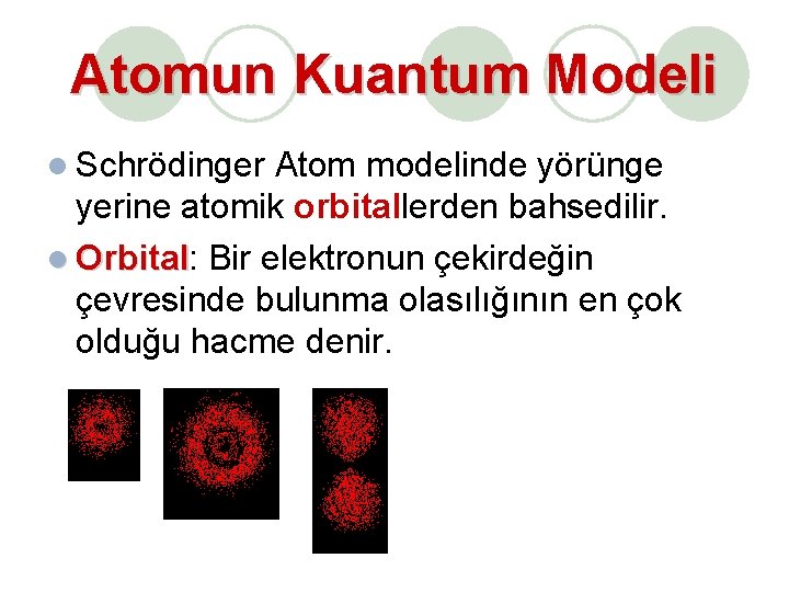 Atomun Kuantum Modeli Schrödinger Atom modelinde yörünge yerine atomik orbitallerden bahsedilir. Orbital: Orbital Bir