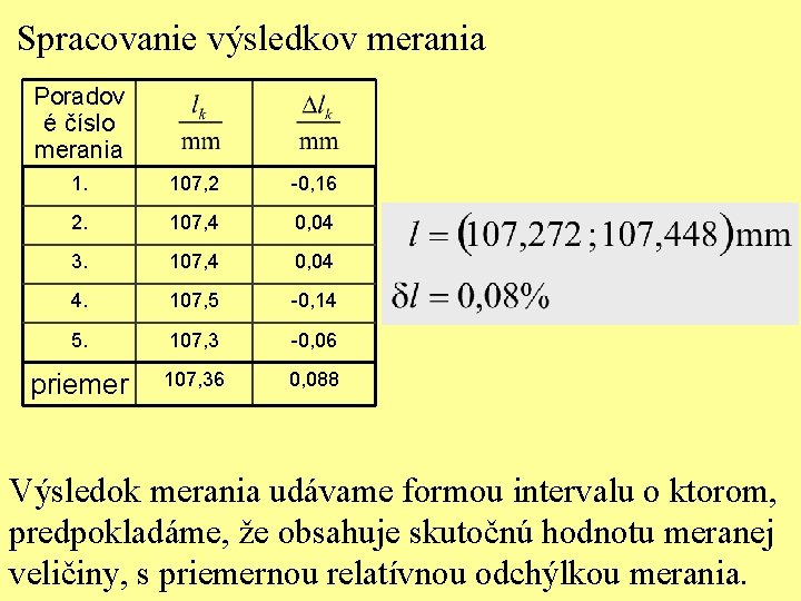 Spracovanie výsledkov merania Poradov é číslo merania 1. 107, 2 -0, 16 2. 107,