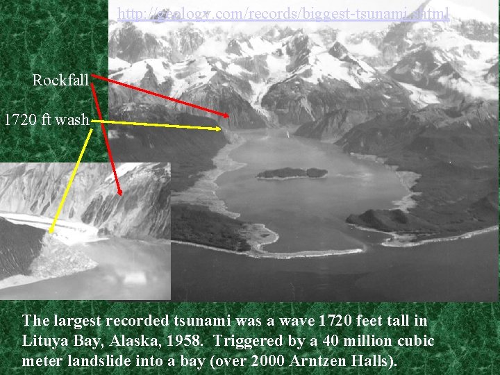 http: //geology. com/records/biggest-tsunami. shtml Rockfall 1720 ft wash The largest recorded tsunami was a
