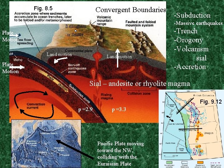 Fig. 8. 5 Convergent Boundaries -Massive earthquakes Bellingham Plate Motion -Subduction or Seattle Land