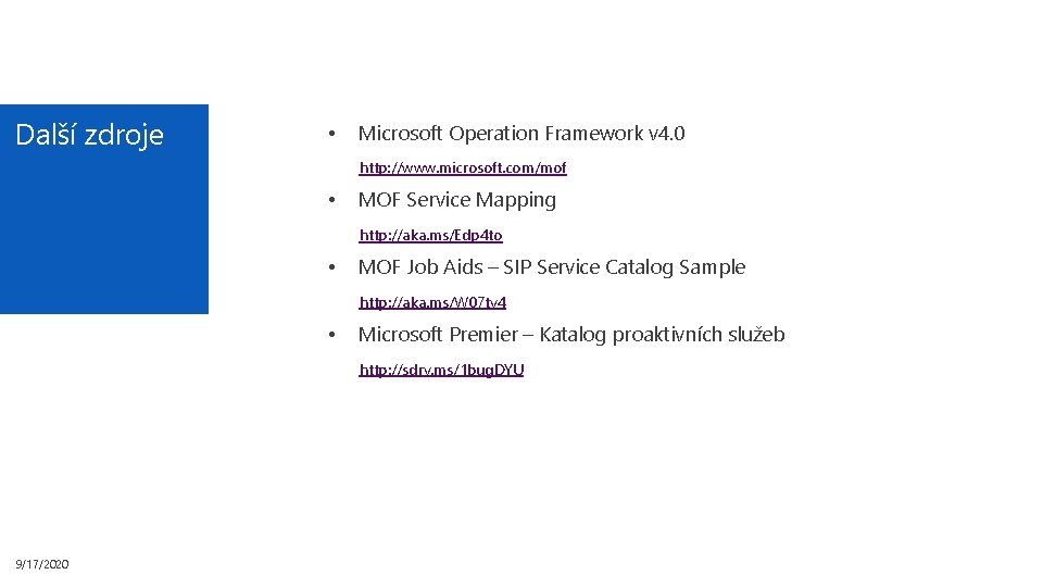 Další zdroje • Microsoft Operation Framework v 4. 0 http: //www. microsoft. com/mof •