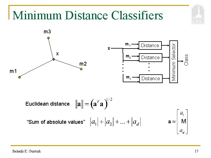 Minimum Distance Classifiers x m 2 m 1 Distance m 2 Distance • •
