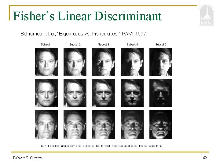 Fisher’s Linear Discriminant Belhumeur et al, “Eigenfaces vs. Fisherfaces, ” PAMI 1997. Bahadir K.