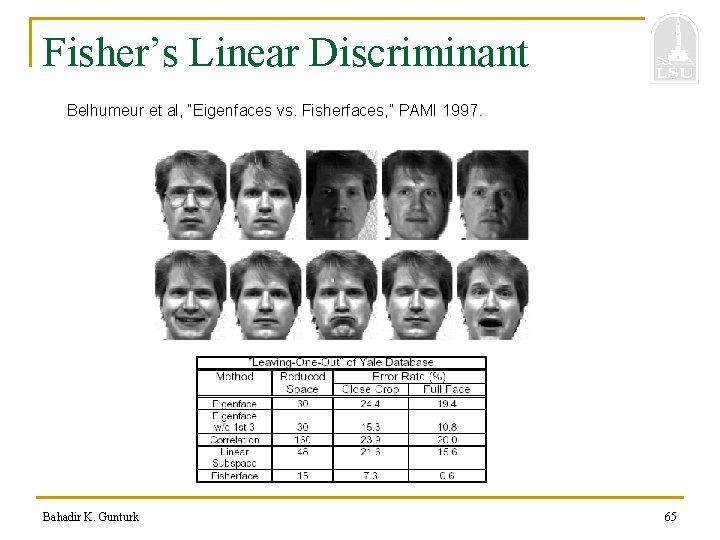 Fisher’s Linear Discriminant Belhumeur et al, “Eigenfaces vs. Fisherfaces, ” PAMI 1997. Bahadir K.