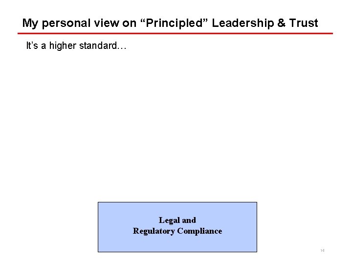 My personal view on “Principled” Leadership & Trust It’s a higher standard… Legal and