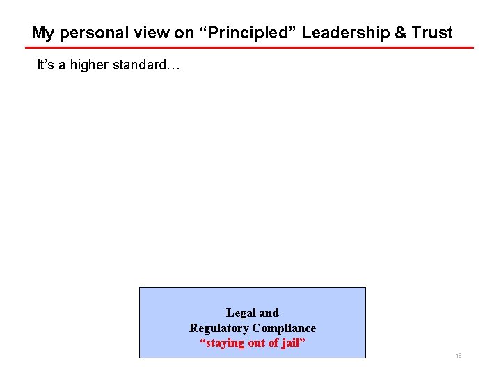 My personal view on “Principled” Leadership & Trust It’s a higher standard… Legal and