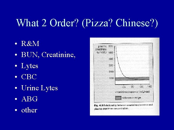What 2 Order? (Pizza? Chinese? ) • • R&M BUN, Creatinine, Lytes CBC Urine