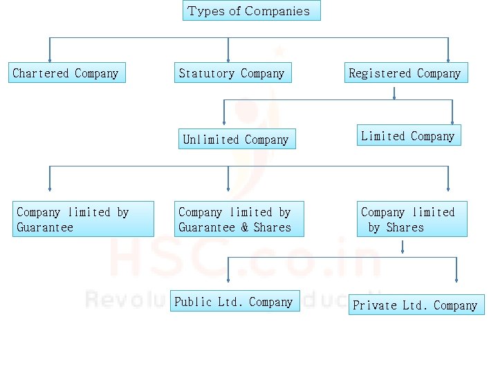 Types of Companies Chartered Company limited by Guarantee Statutory Company Registered Company Unlimited Company