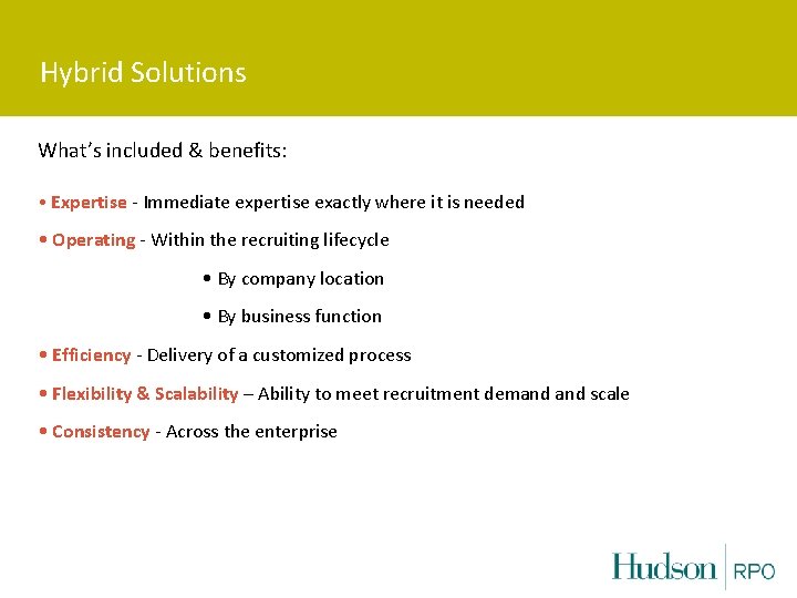 Hybrid Solutions What’s included & benefits: • Expertise - Immediate expertise exactly where it